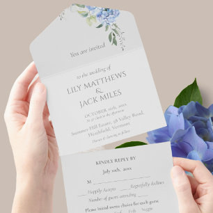Chic Elegant Blue Periwinkle Hydrangea Floral RSVP