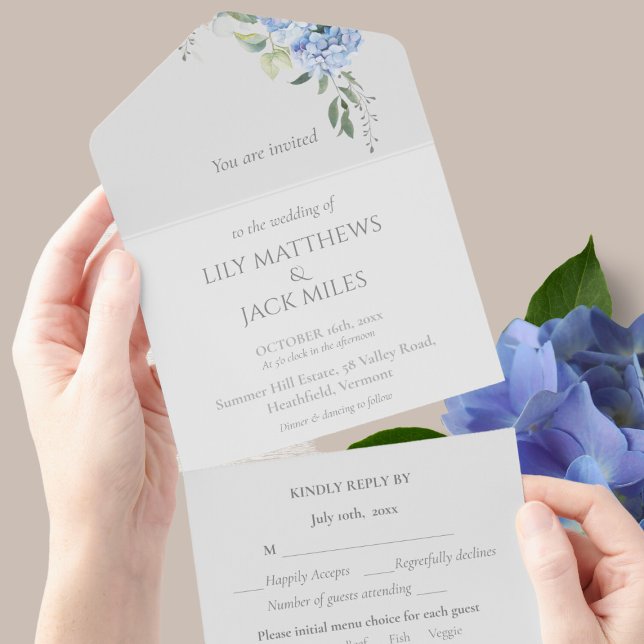 Chic Elegant Blue Periwinkle Hydrangea Floral RSVP (Criador carregado)
