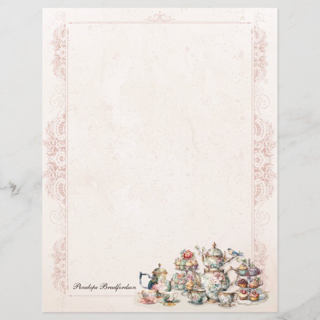 Chic Elegant High Tea Your Name Stationery Paper (Frente)