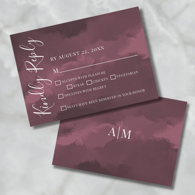 Chic Elegant Watercolor Burgundy - Cartão RSVP de  (Chic Elegant Watercolor Burgundy Wedding RSVP Card)