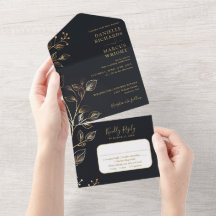 Chic Elegante Floral Dourado Casamento 