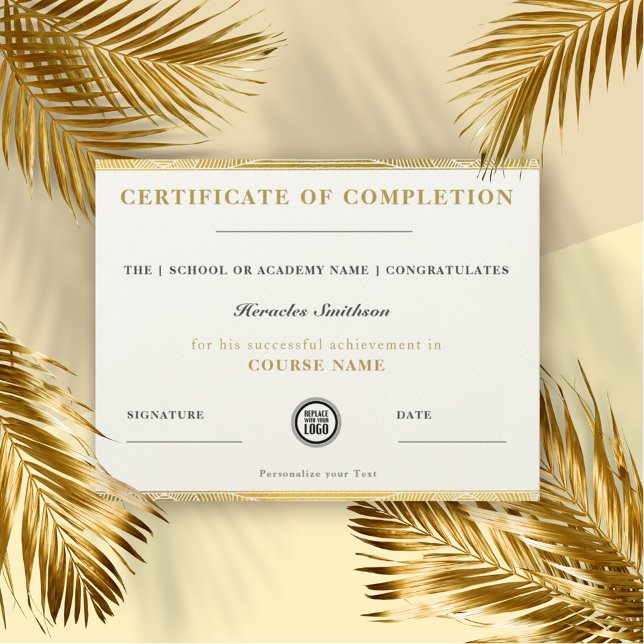 Chic Elegante Moderno Dourado Certificado de Concl (Criador carregado)