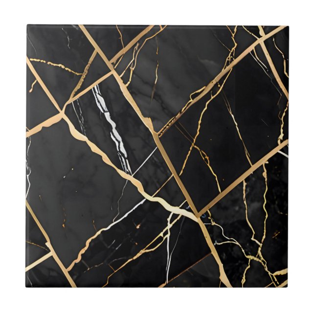 Chic Elegante negro ouro amarelo Faux Marble (Frente)