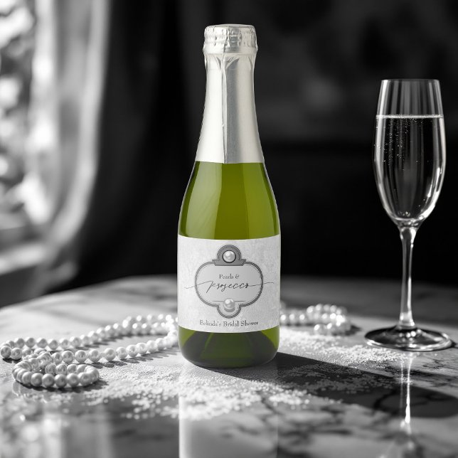 Chic Elegante Pérolas e Prosecco Chá de Noiva (Elegant Chic Pearls and Prosecco Bridal Shower Sparkling Wine Label)