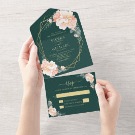 Chic Emerald Green Blush Dourado Casamento Floral