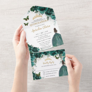 Chic Emerald Green Floral Quinceanera Princess