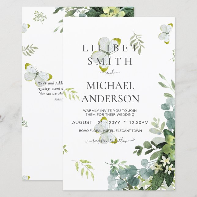 Chic Eucalyptus Greenery Deixa Casamento Esmeralda (Frente/Verso)