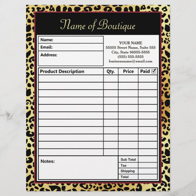 Chic FAUX Dourado Leopard Impressão Boutique Formu (Frente)