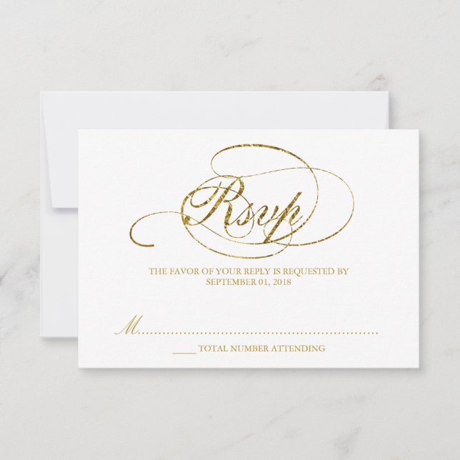Chic Faux Gold Foil Weding RSVP Modelo (Frente)