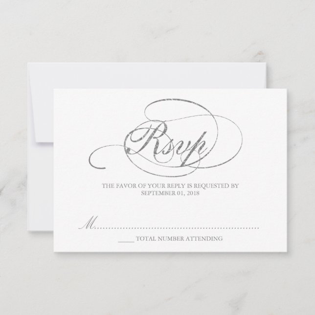 Chic Faux Silver Foil Weding RSVP Modelo (Frente)