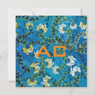 Chic Floral Azul do Monograma Moderno