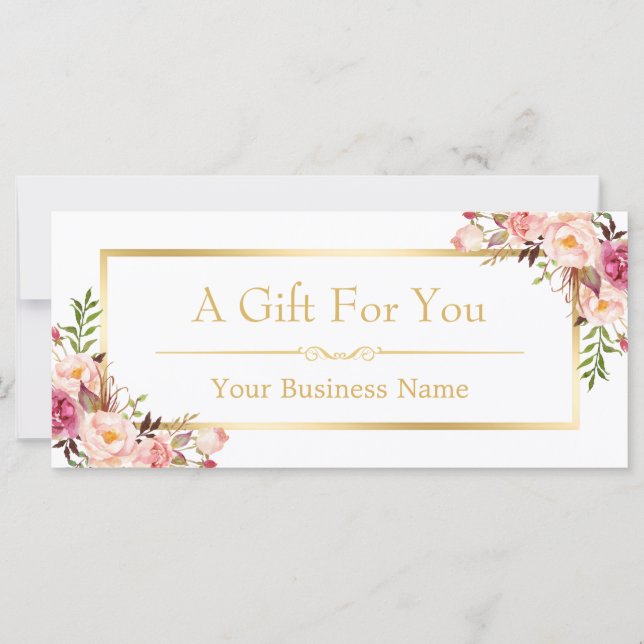 Chic Floral Dourado Beauty Salon Gift Certificate (Frente)
