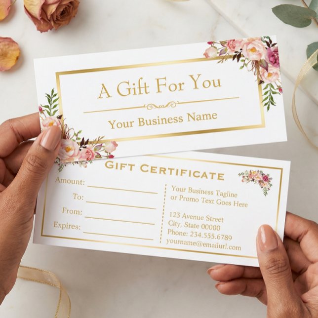 Chic Floral Dourado Beauty Salon Gift Certificate (Criador carregado)