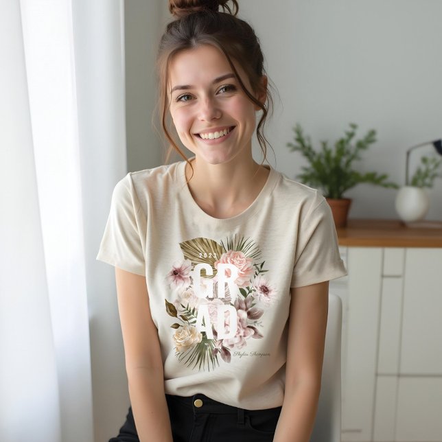 Chic Floral Peonies Rosa Blossoms Graduação (Chic Floral Peonies Rose Blossoms Graduation Tri-Blend Shirt)
