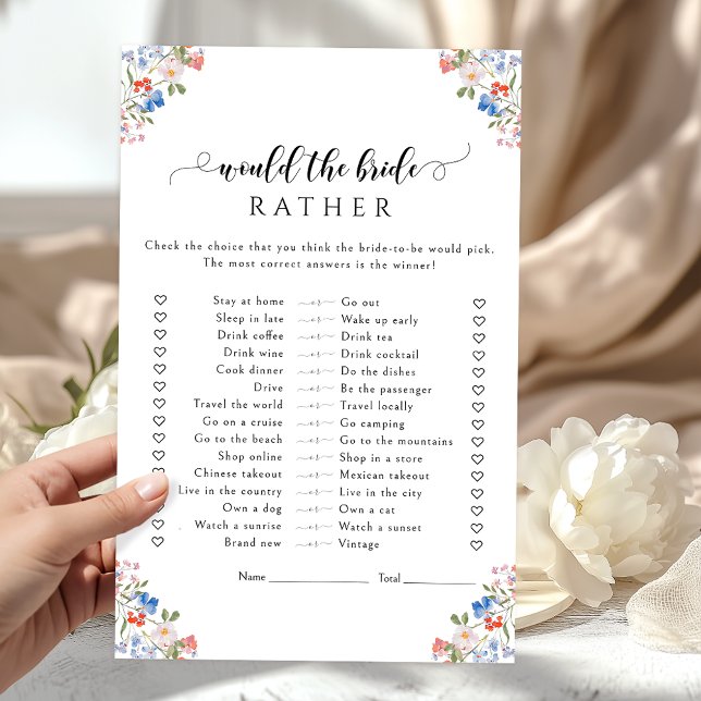 Chic Floral Would She Rather Bridal Shower Game (Criador carregado)