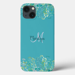 Chic Girly Blue White Floral Name Design