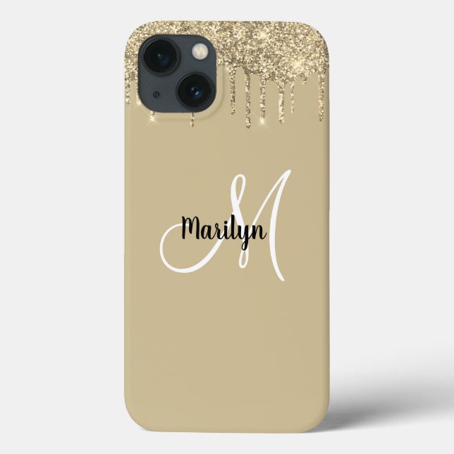 Chic Girly Dourado Glitter Drives Monograma Name D (Verso)