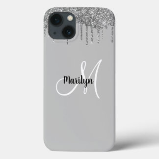 Chic Girly Silver Glitter Drives Nome do Monograma
