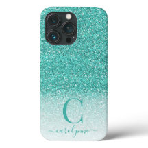 Chic Girly Teal Aqua Green Ombre Glitter