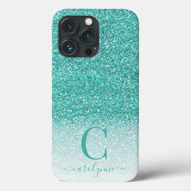 Chic Girly Teal Aqua Green Ombre Glitter (Verso)