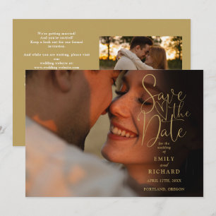 Chic Gold 2 Foto Elegante Cursive Convite de Casam