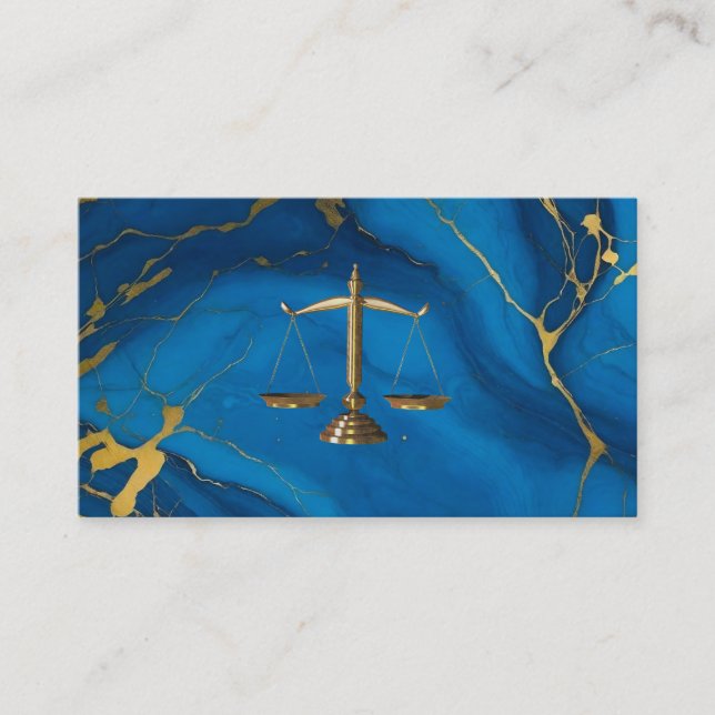 Chic gold glitter blue marble law cartão de visita (Frente)