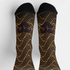 Chic Gold Linework Pattern Socks – Add Your Text