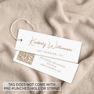 Chic Gold Script Código QR Etiqueta Pendente de Ro