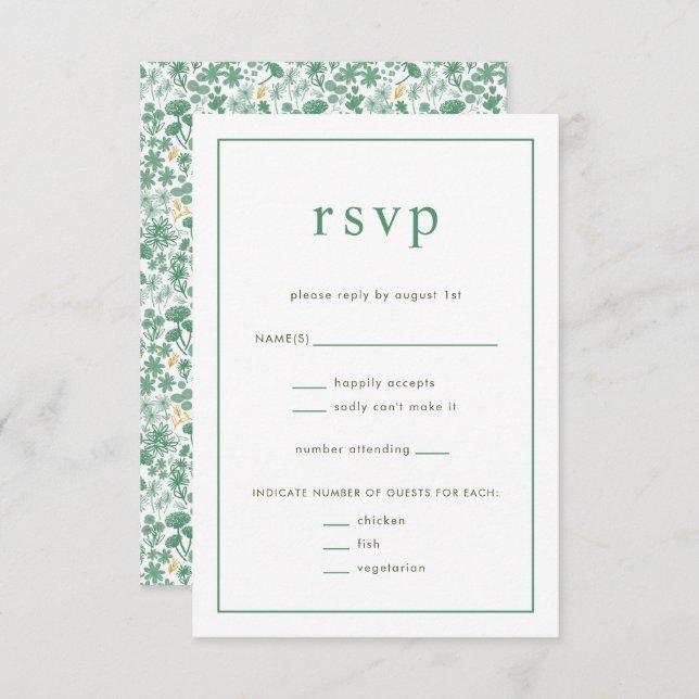 Chic Green Ditzy Placa RSVP de Casamento Floral (Frente/Verso)