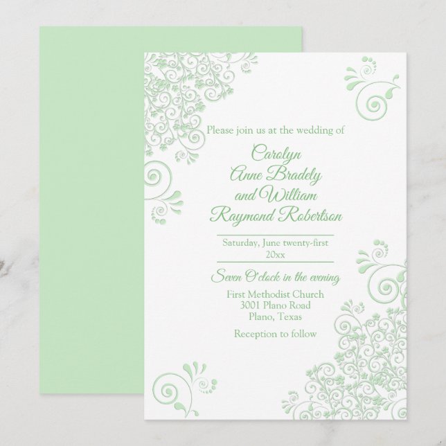 Chic Green Flourish Convite para Casamento (Frente/Verso)