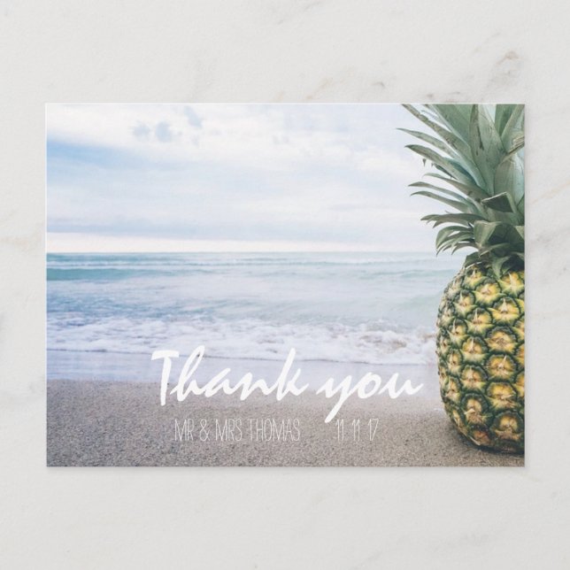 Chic Hand Lettered Pineapple Obrigado Cartão Posta (Frente)