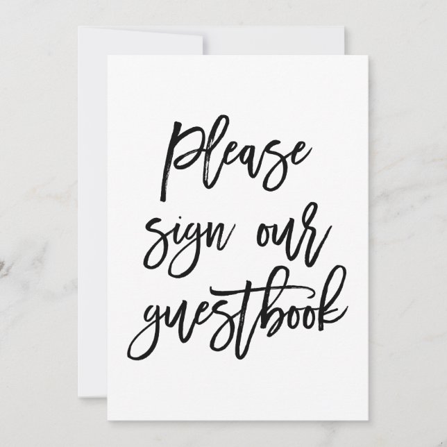 Chic Hand Lettered Weding Sign Our Guest Book (Frente)