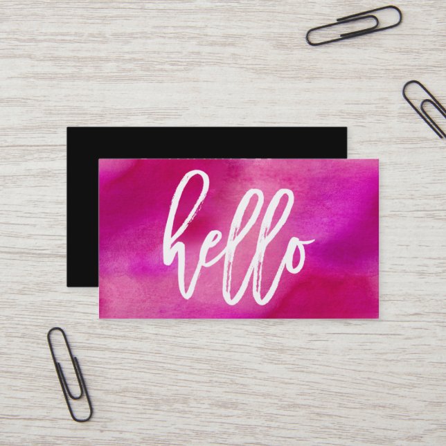 Chic Hello Magenta Watercolor | Cartão de Visita (Frente/Verso In Situ)