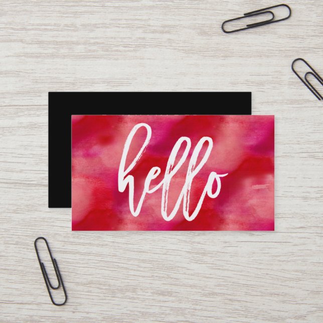 Chic Hello Red Watercolor | Cartão de Visita (Frente/Verso In Situ)