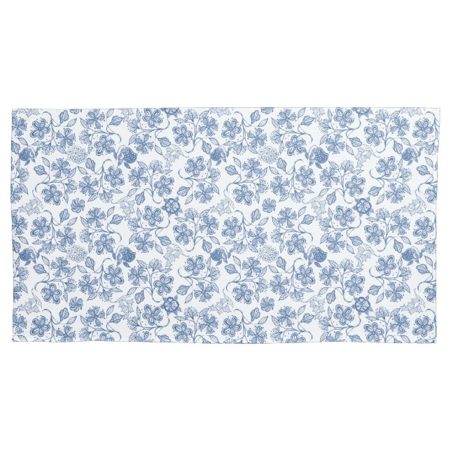 Chic Indigo Blue em White Ethnic Floral Impressão (Frente-Esquerda)