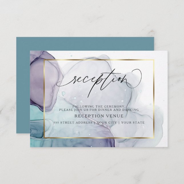 Chic Inky Plum Purple Teal Reception Convite (Frente/Verso)