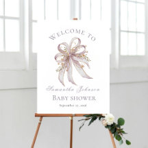 Chic Lavender Ribbon bow baby shower Welcome sign 