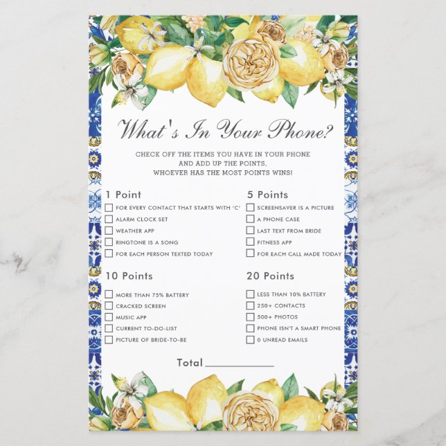 Chic Lemon Floral Bridal O que há no seu jogo tele (Frente)