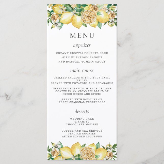 Chic Lemon Floral Greenery Menu (Frente)
