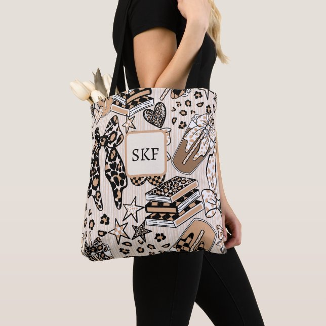 Chic Leopard Coffee Lover Tote Bag Earthtone (Close Up)