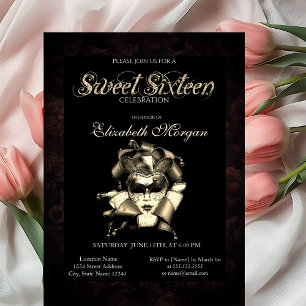 Chic Masque Rosas Black Sweet 16 Convite