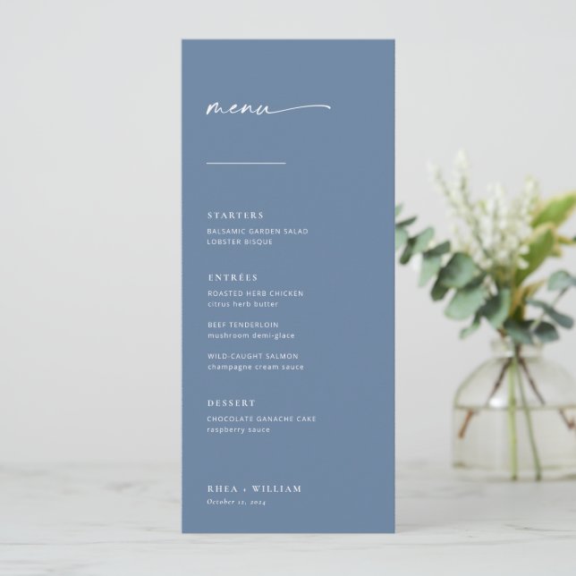 Chic + Menu Simples de Casamento de Script Moderno (Em pé/Frente)