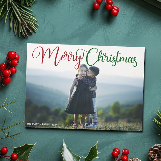 Chic Merry Christmas Photo Script Magnet Card (Criador carregado)