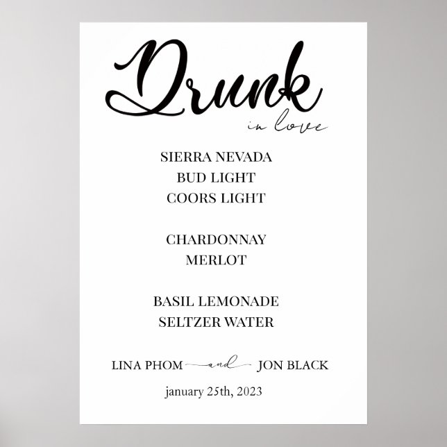 Chic Minimalist Wedding Cocktail Bar Menu Poster (Frente)