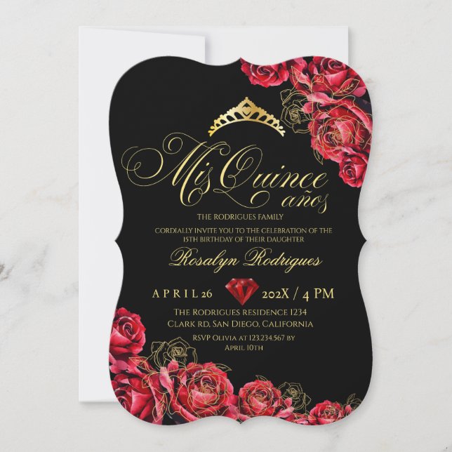 Chic Mis Quince Black Red Tiara Diamond (Frente)