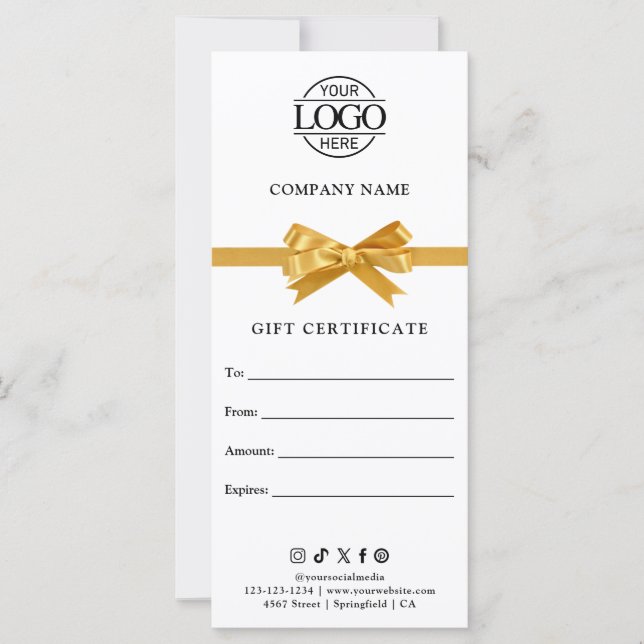 Chic Modern Business Gift Certificate with Logo (Frente)