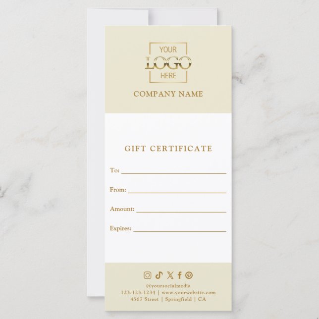 Chic Modern Business Gift Certificate with Logo (Frente)
