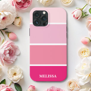 Chic Modern Pink Strips White Name