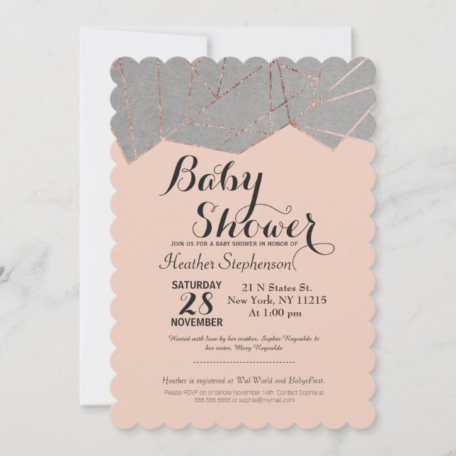 Chic Modern Rosa Dourado Geo Baby Shower Convites (Frente)