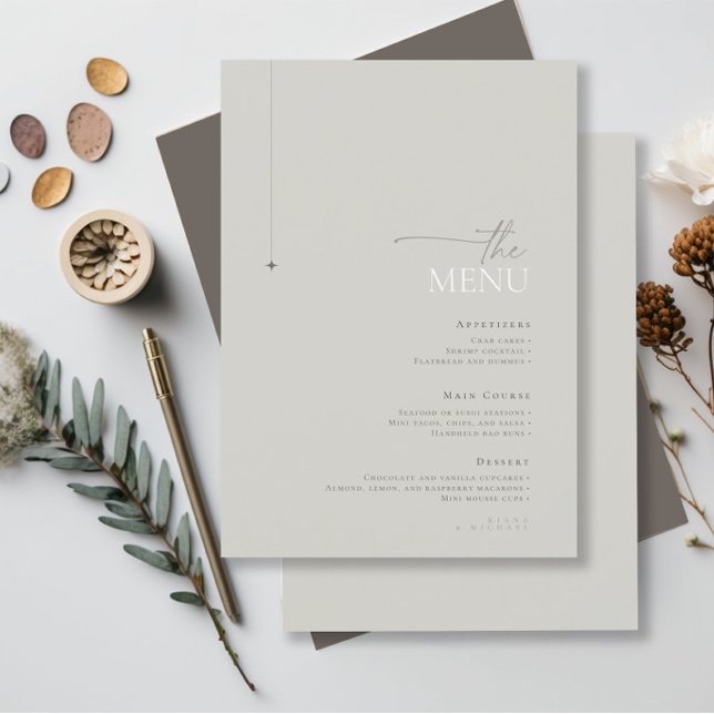 Chic Neutrals Wedding Menu Pastel Cinza ID1020 (Criador carregado)